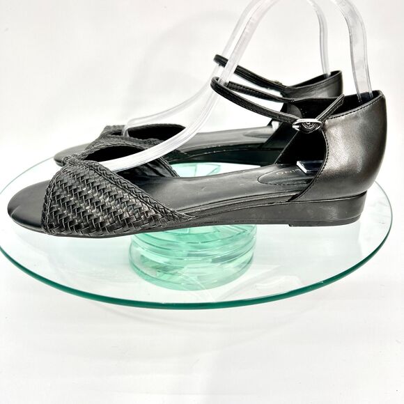 Bandolino Kendric 3 Flat Sandals Black Woven Ankle Strap Open Toe - Picture 4 of 10